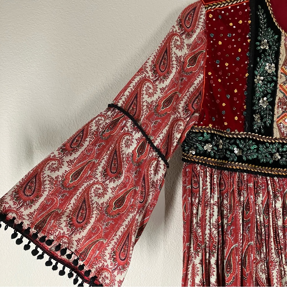 ZARA Paisley Velvet Embellished Boho Topper Jacket L Bell Sleeve Boho Maximalist - Picture 5 of 16